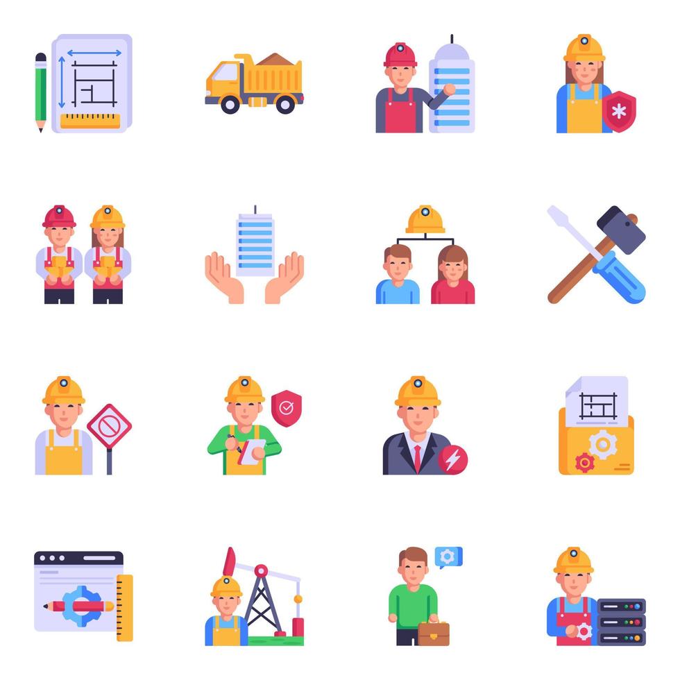 Set of Civil Engineering Flat Icons vector