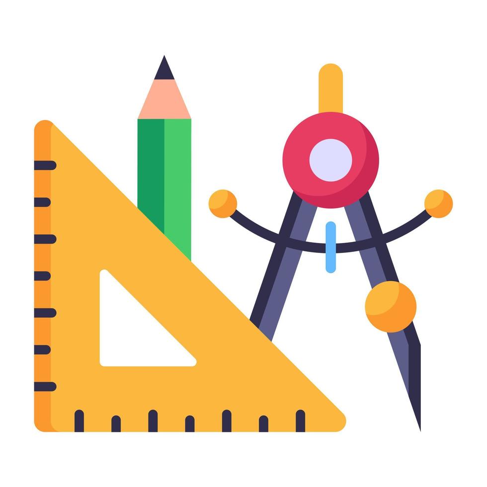 An editable flat icon of drafting equipment, designing tools vector