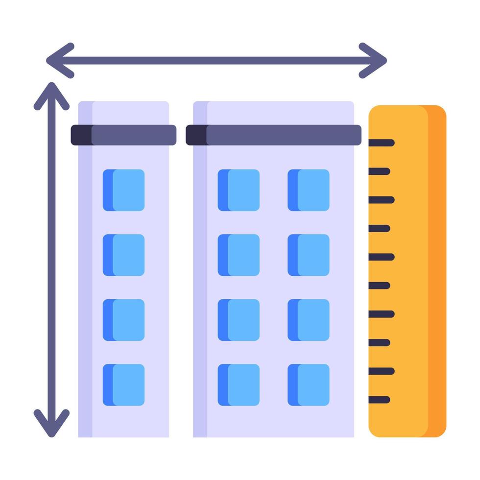 bienes raíces y escala de medición, icono plano de medición de edificios vector