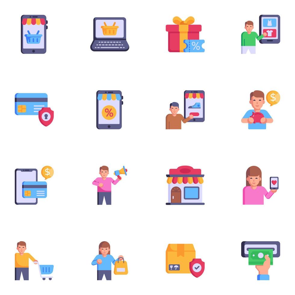 Collection of Shopping Flat Icons vector