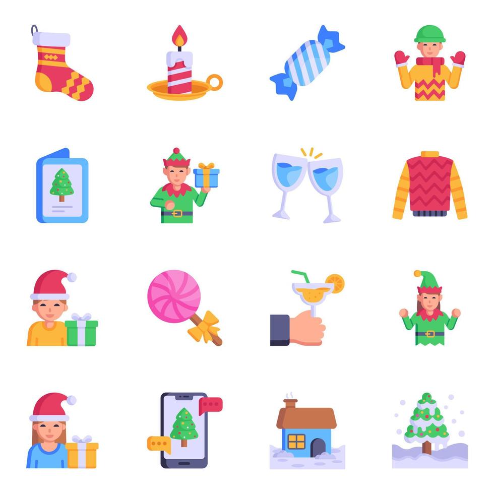 paquete de iconos planos de celebraciones navideñas vector
