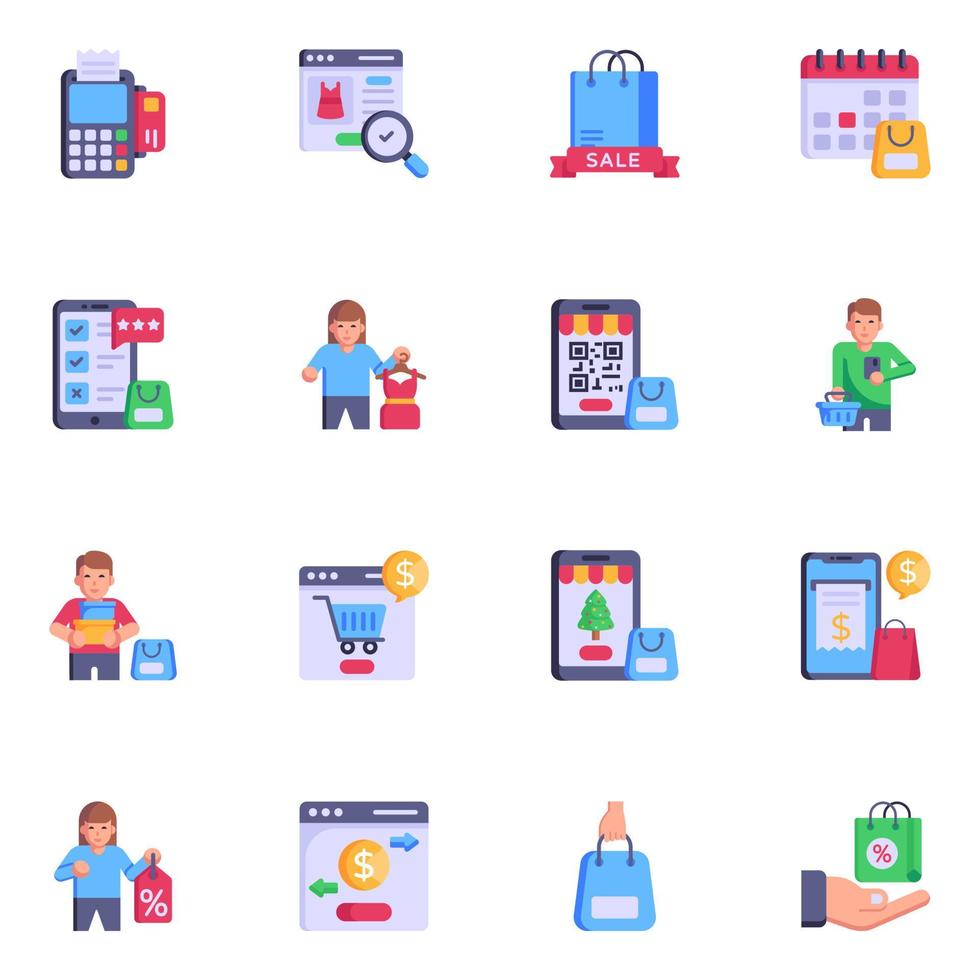 Vectors of Shopping and Sales in Flat Style