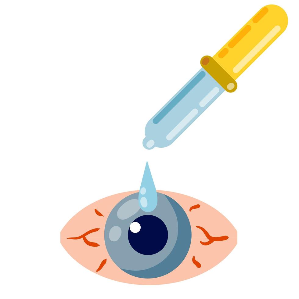 Pipette and eyedropper. Flat Drop of water. Blue human pupil. vector