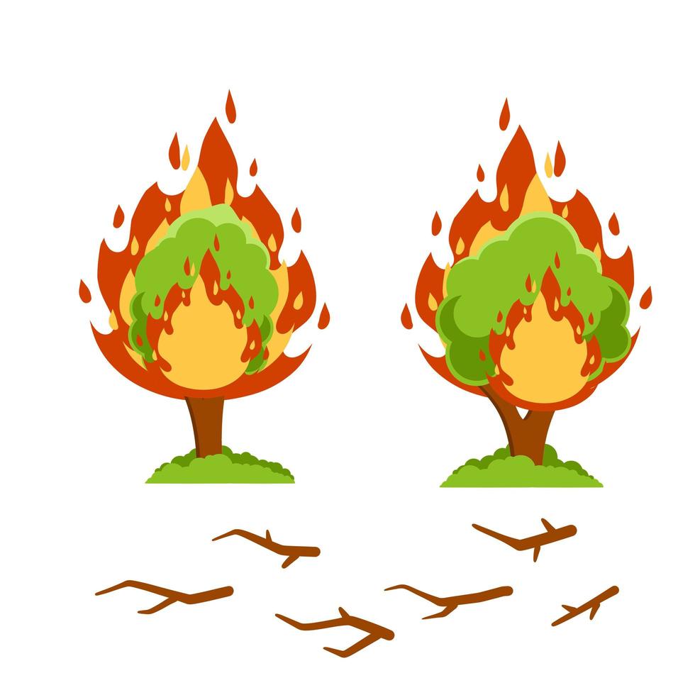 Forest fire. Natural disaster. Woodland problems. Dangerous situation vector