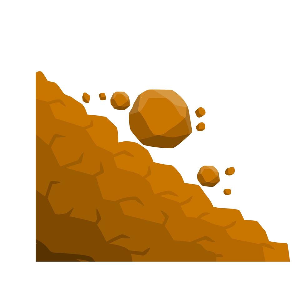 Rock rolls off a cliff. Falling boulders. Rockfall and landslide vector