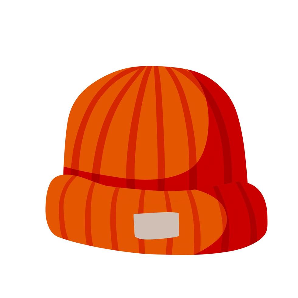 Knitted Hat. Red Winter clothing for the head. vector