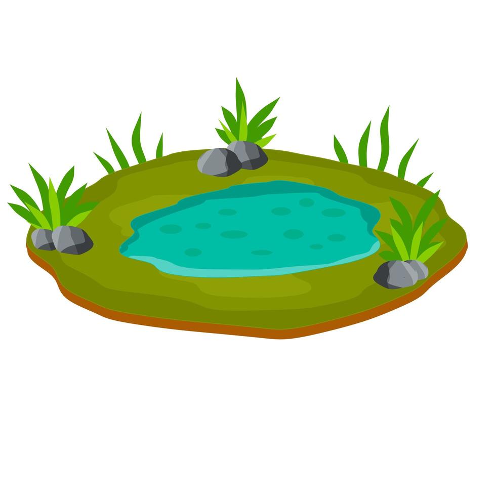 Pond and swamp, lake. Landscape with grass, stones. vector