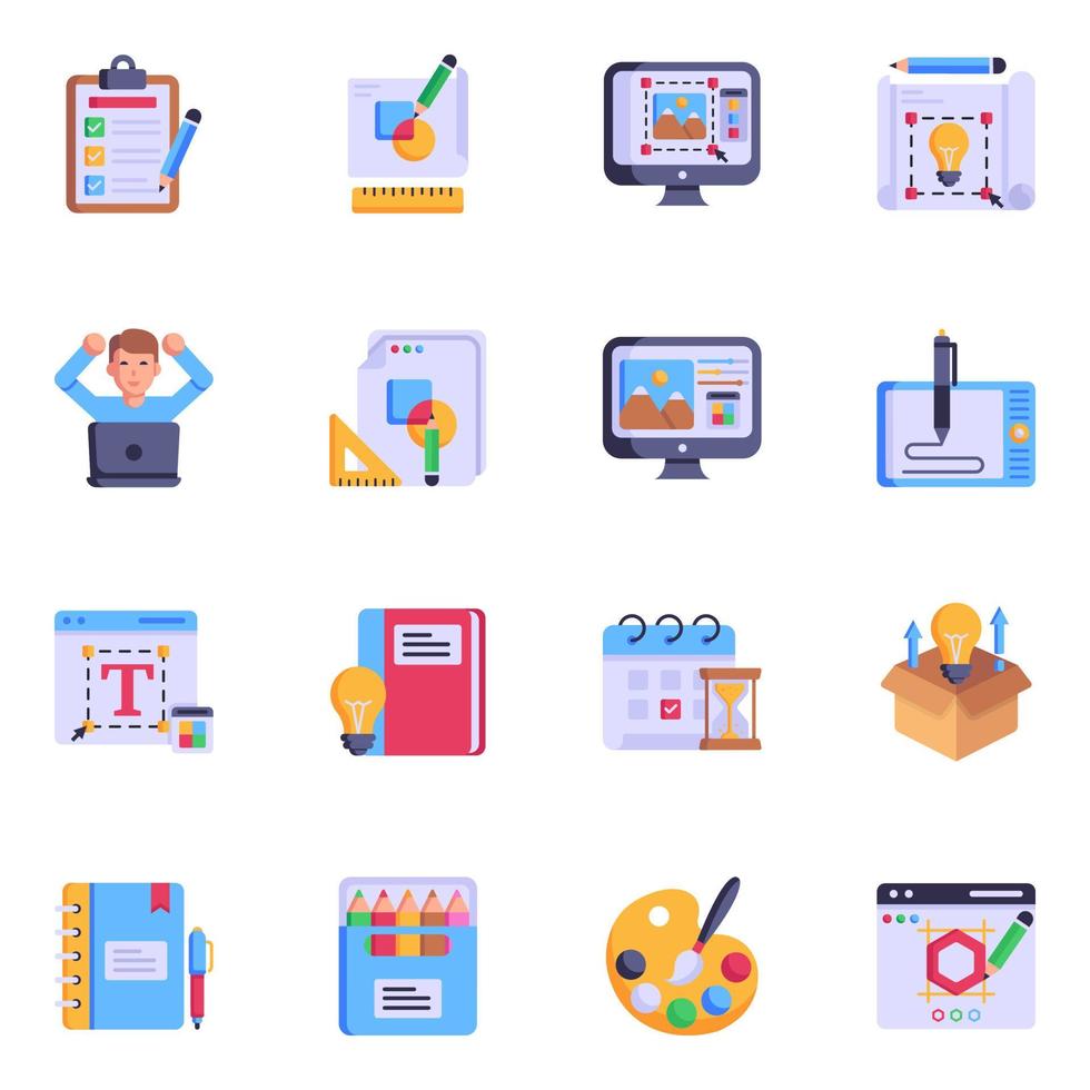 Set of Designing Tools Flat Icons vector