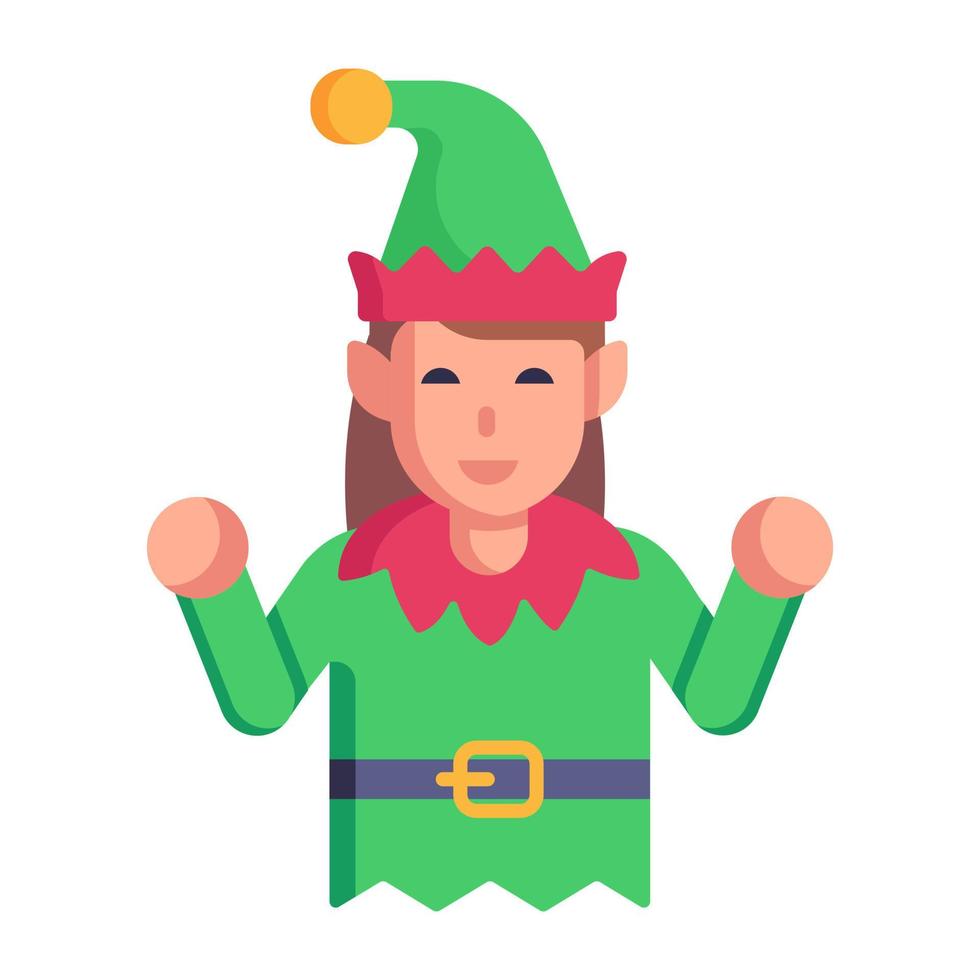 un avatar de una niña de navidad, icono plano vector