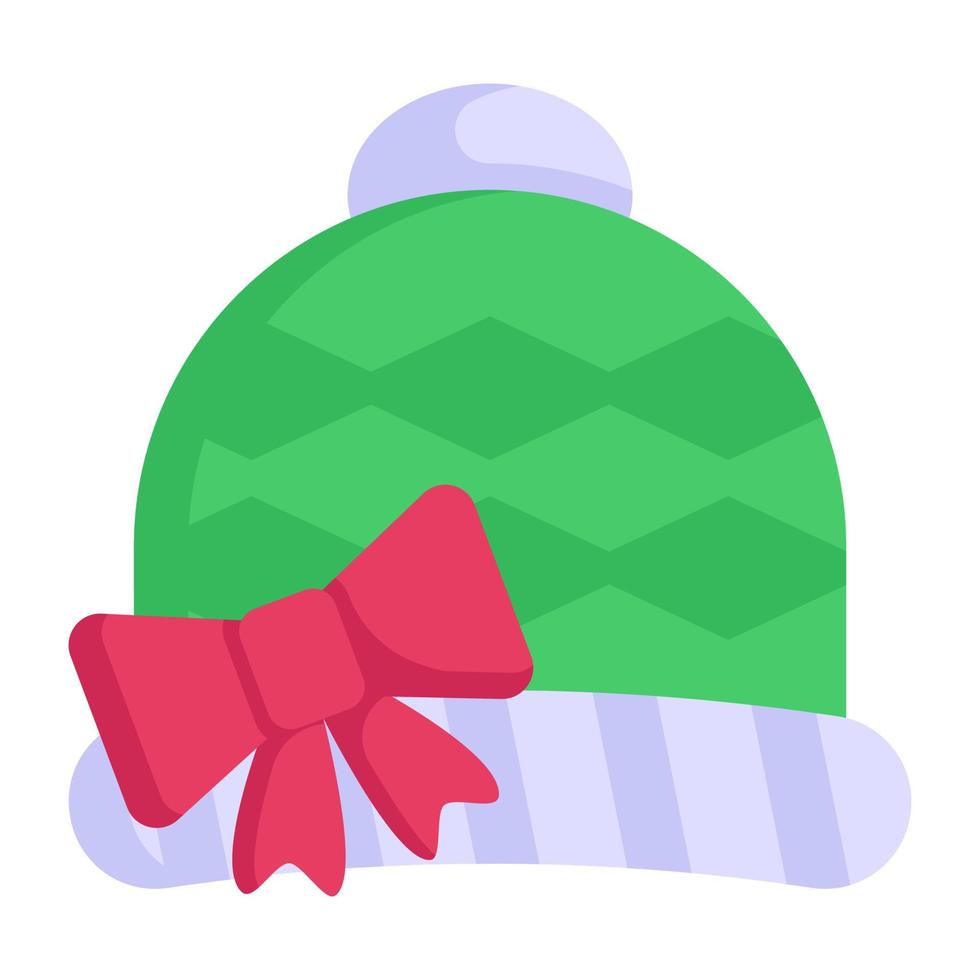 gorro verde para navidad, icono plano vector