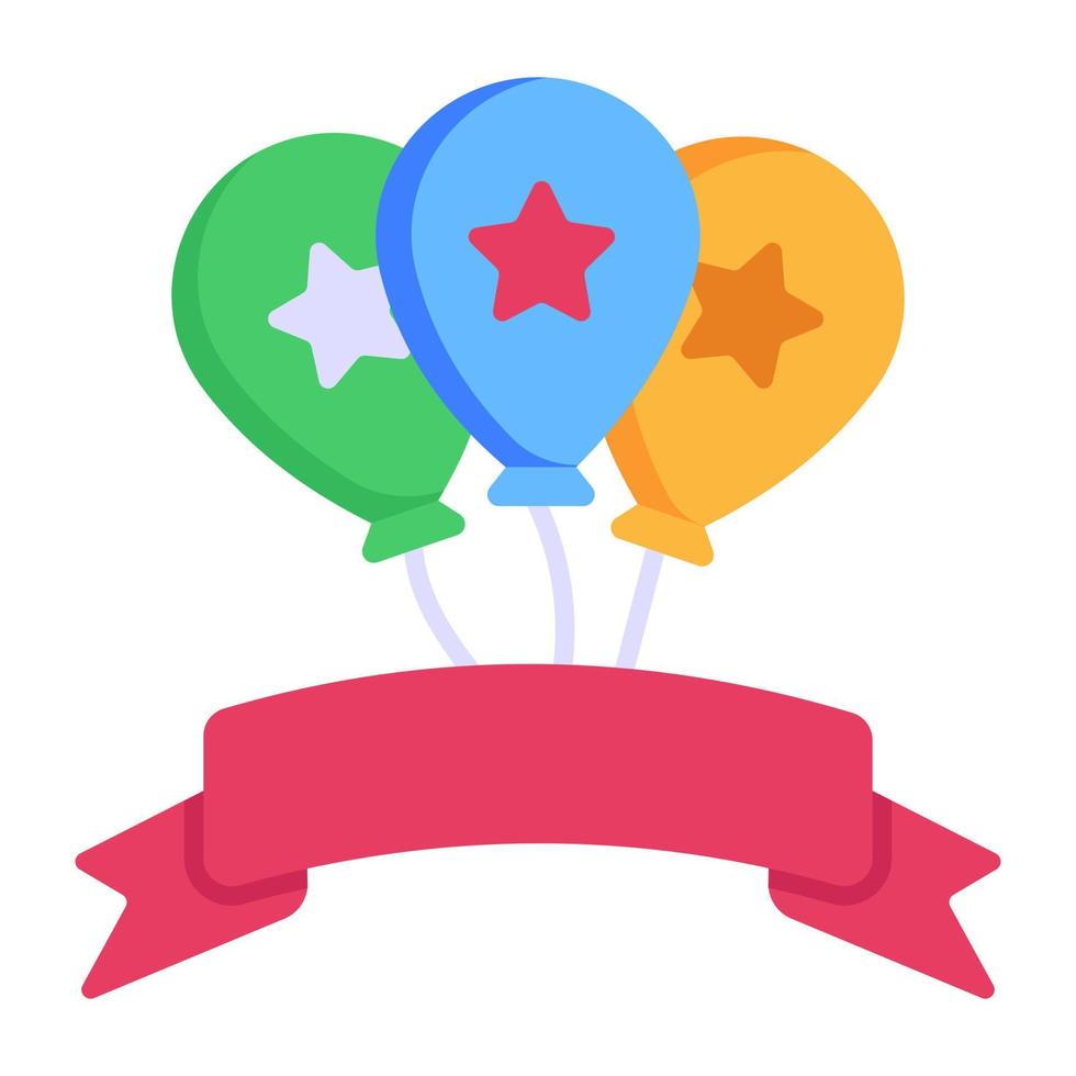 manojo de globos con cinta, icono plano vector