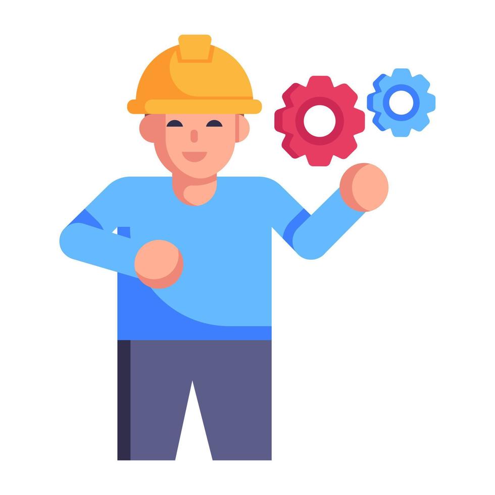 Person have cogwheel, flat icon of technician vector