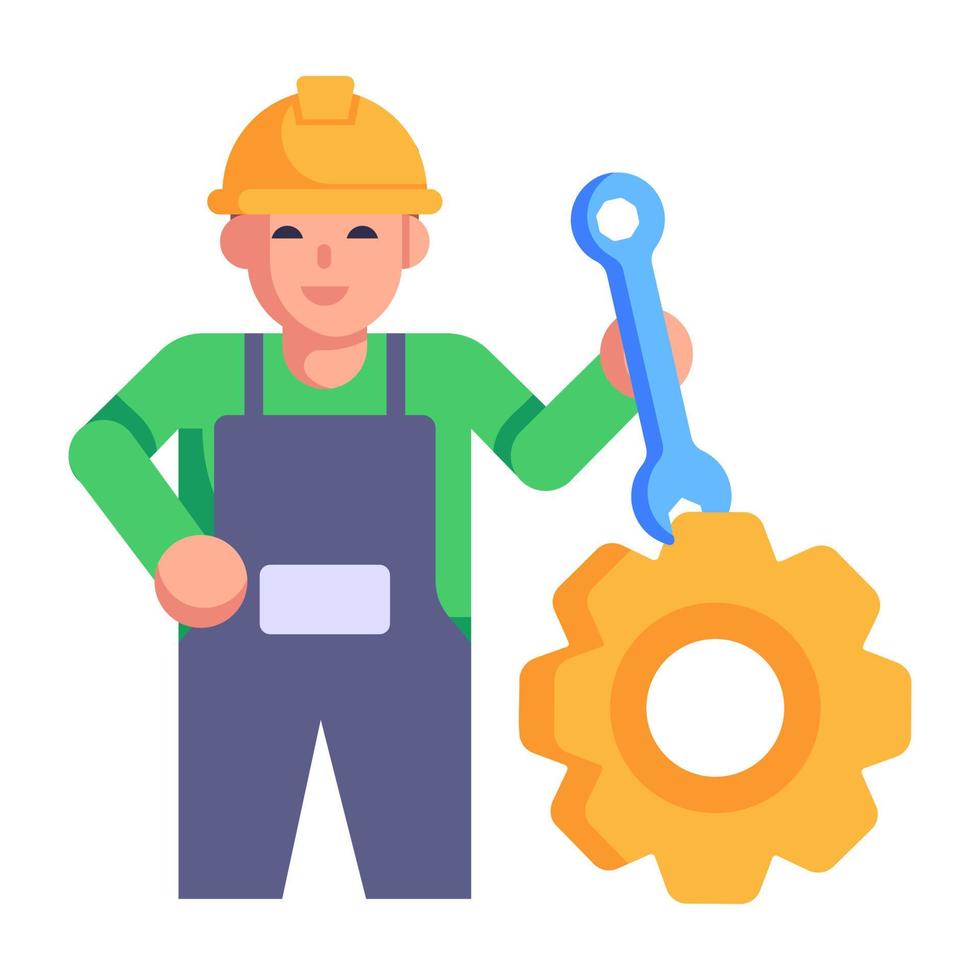 Person have cogwheel, flat icon of technician vector