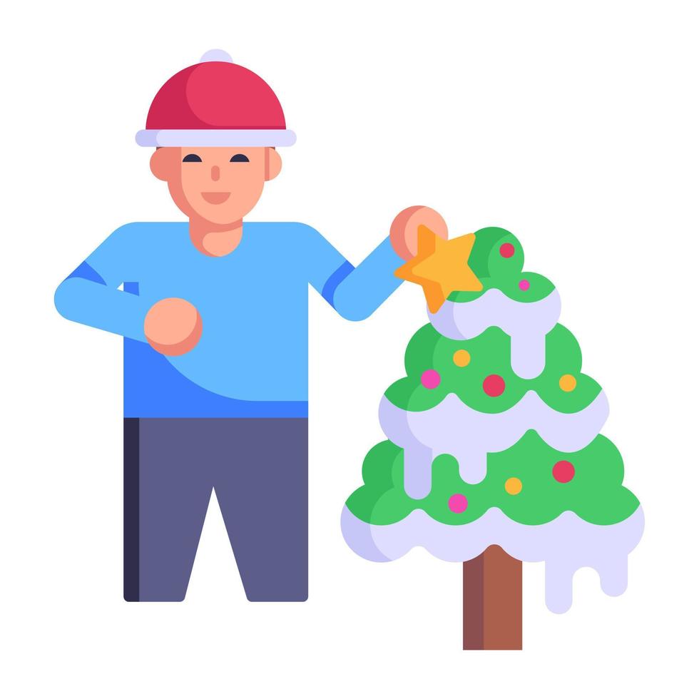 An xmas tree with a boy, flat icon vector