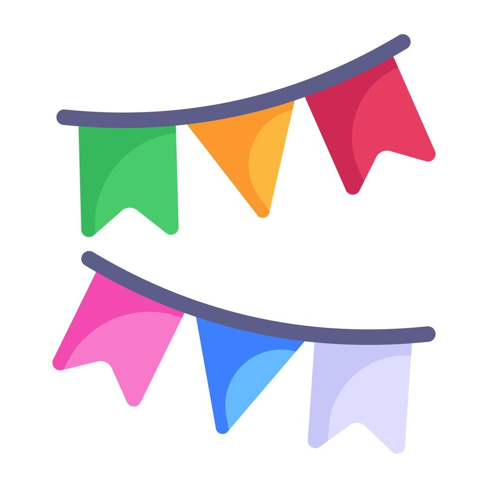 guirnaldas de colores para la decoración de fiestas, icono plano vector