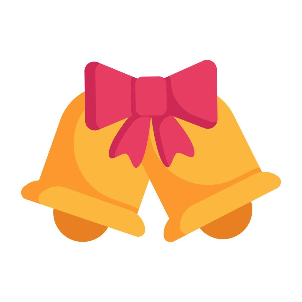 Xmas jingle bells with bow, flat icon vector