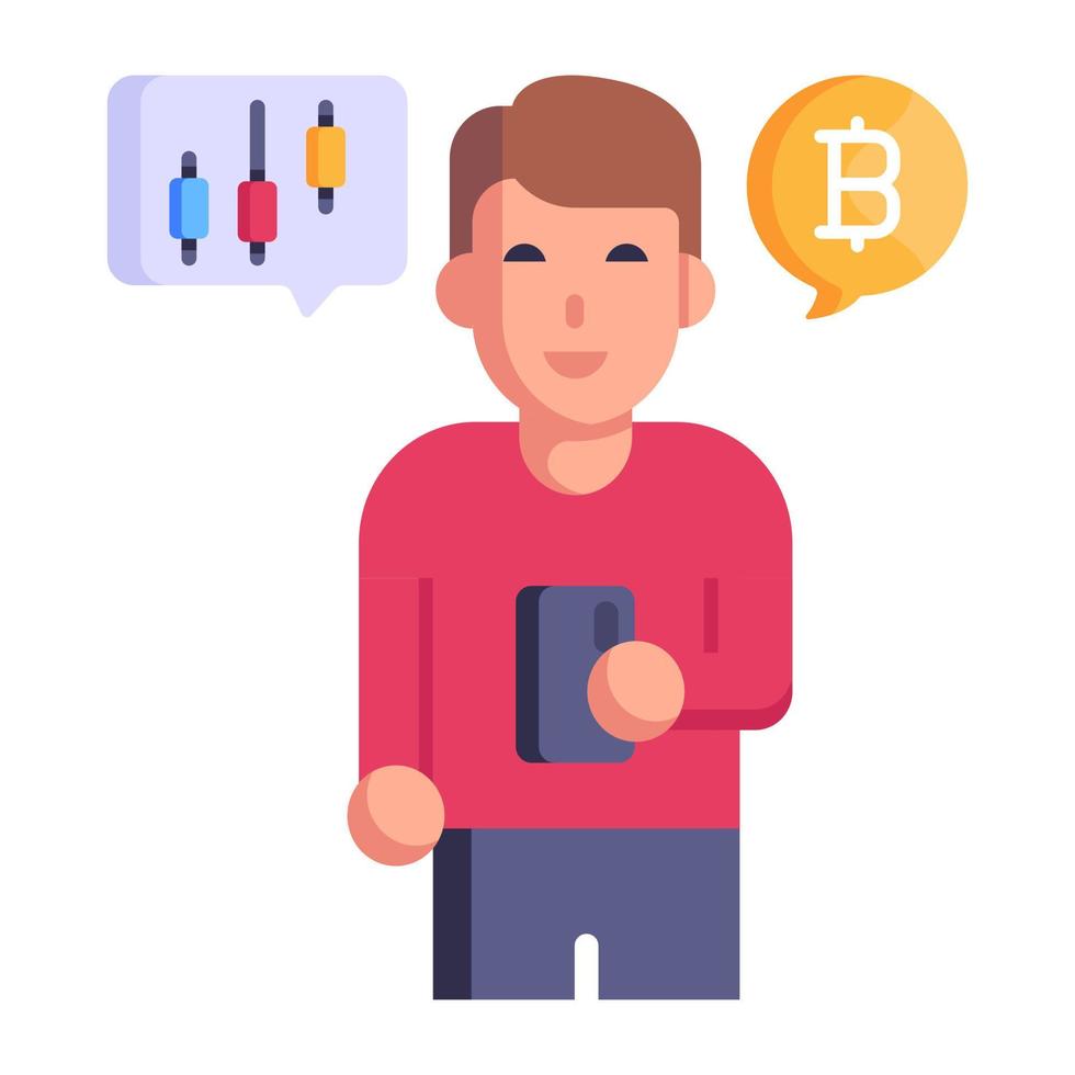 Bitcoin dealer in flat editable icon vector