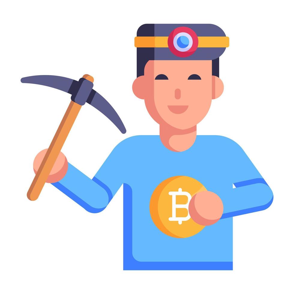 un minero de bitcoin en un diseño de icono plano vector