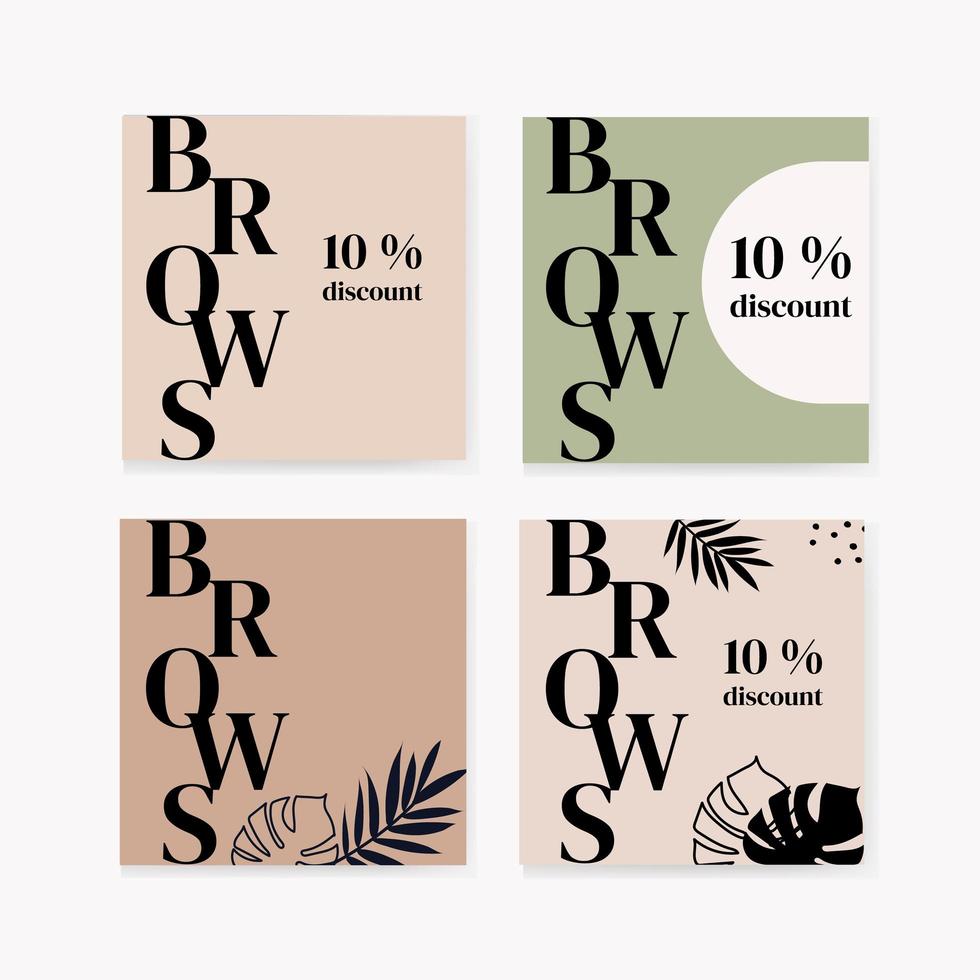 a set of posts for social networks on the topic of eyebrows. Minimalism. vector illustration