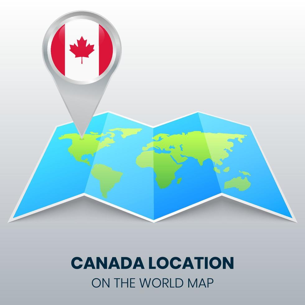 icono de ubicación de canadá en el mapa mundial, icono de pin redondo de canadá vector