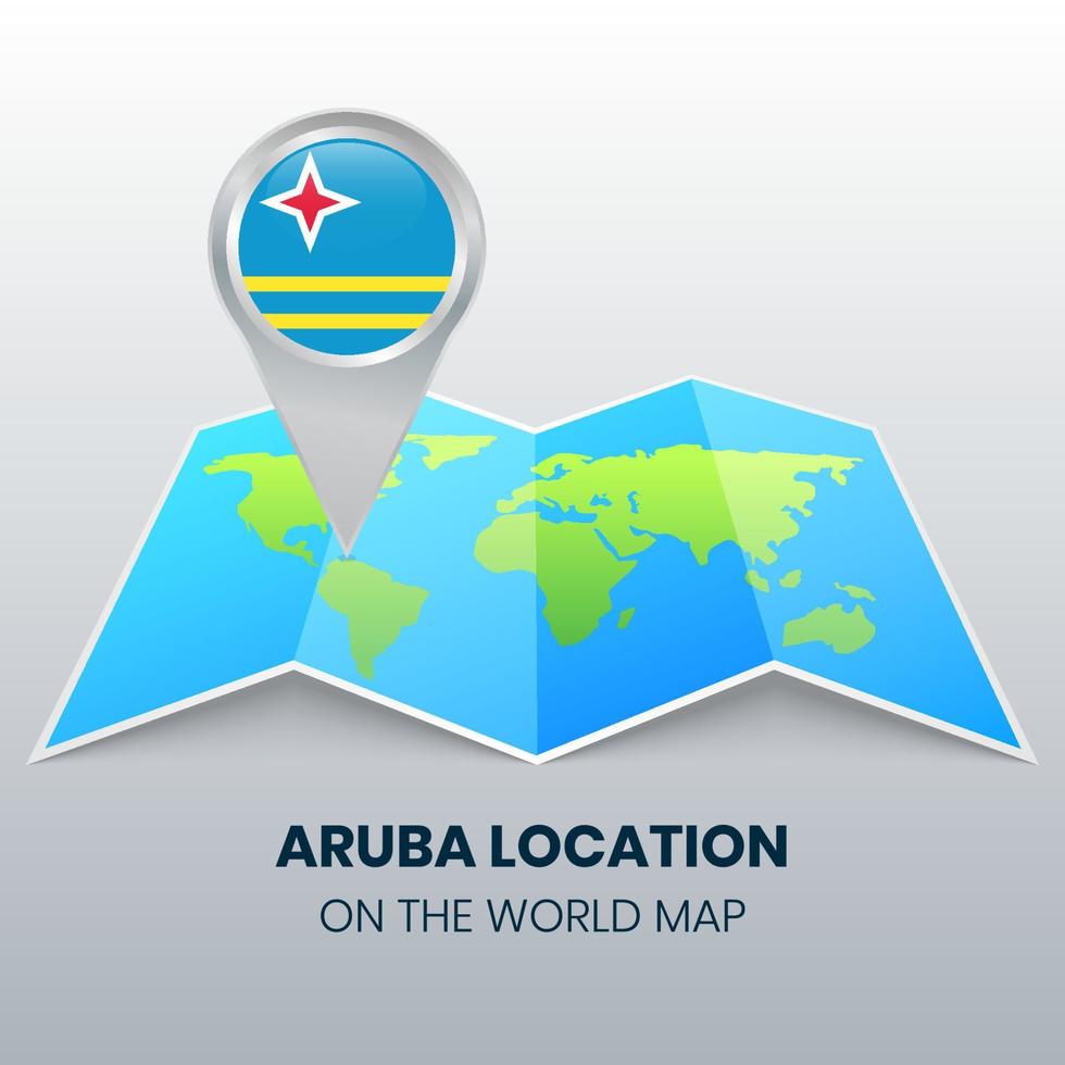 icono de ubicación de aruba en el mapa mundial, icono de pin redondo de aruba vector