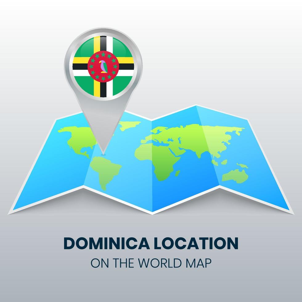 icono de ubicación de dominica en el mapa mundial, icono de pin redondo de dominica vector