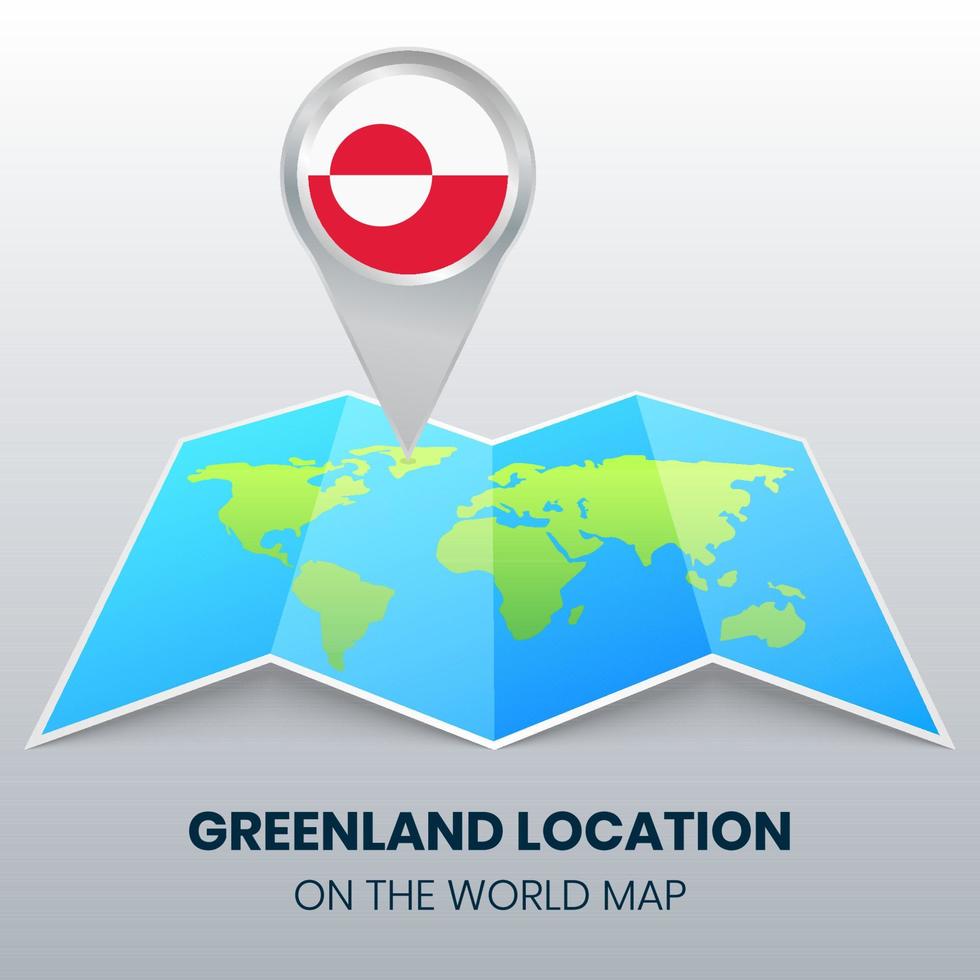 icono de ubicación de Groenlandia en el mapa mundial, icono de pin redondo de Groenlandia vector