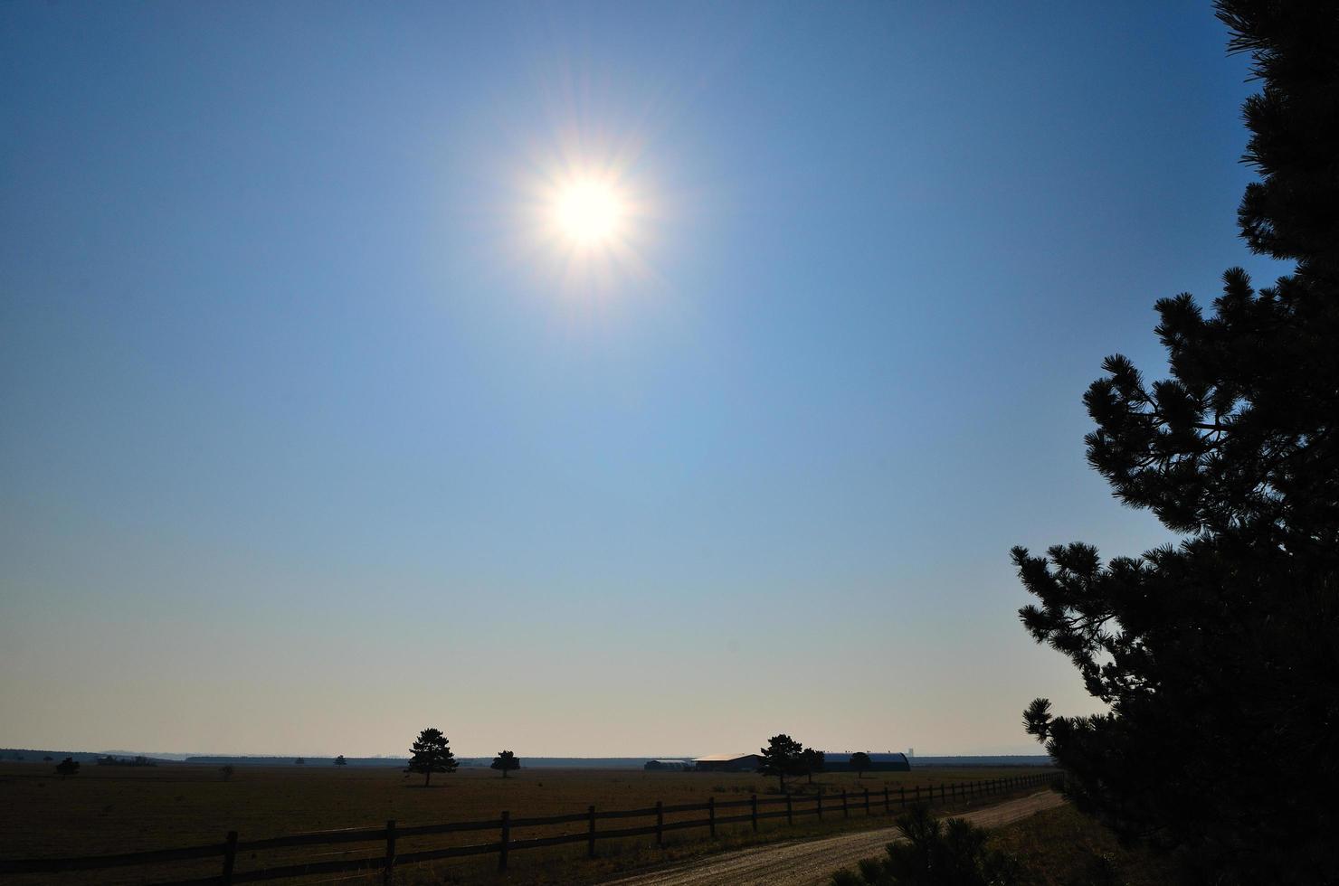 horse ranch and sun at the sky photo