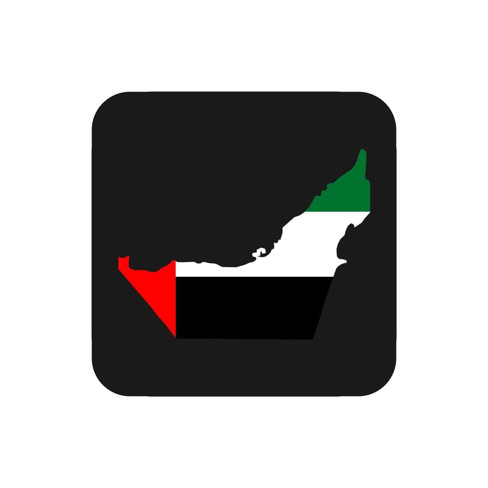 Mapa de Emiratos Árabes Unidos silueta con bandera sobre fondo negro vector