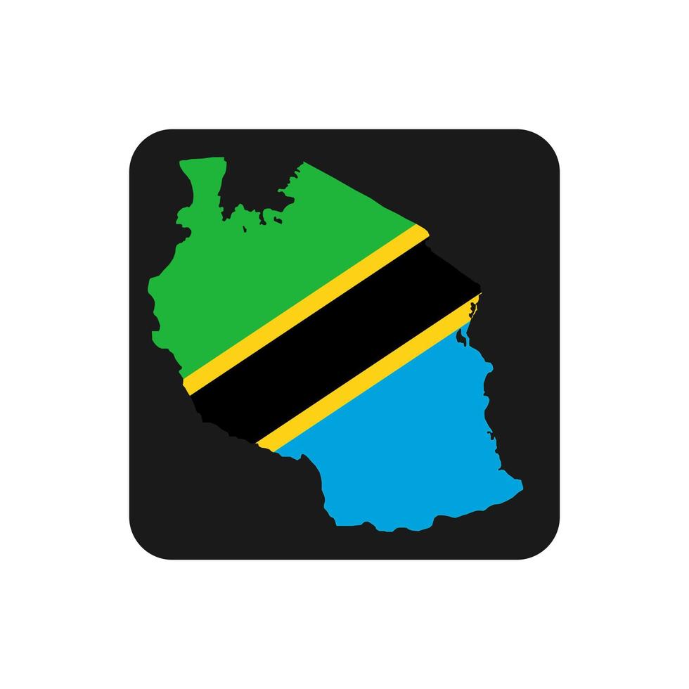 Tanzania mapa silueta con bandera sobre fondo negro vector