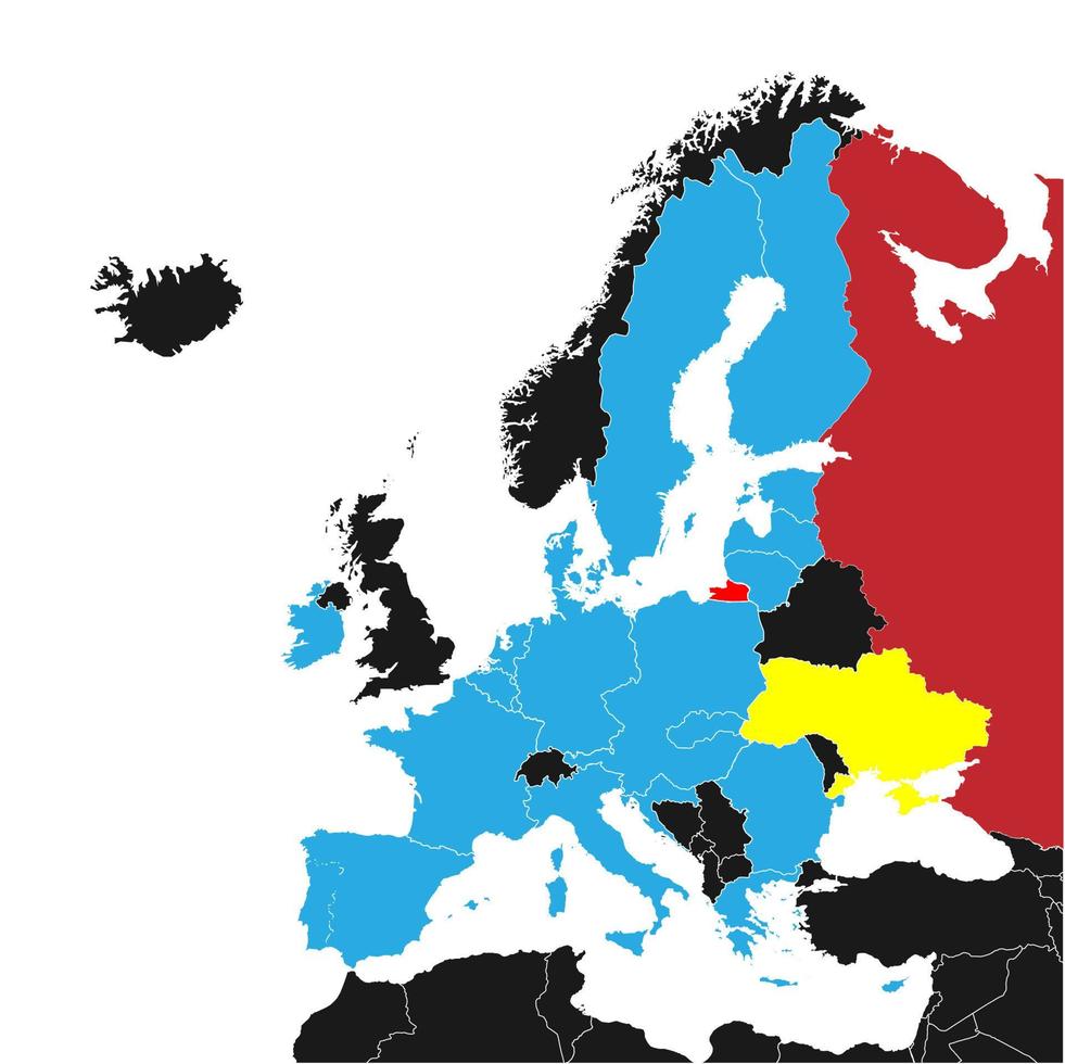 Russia and Ukraine map on world map vector