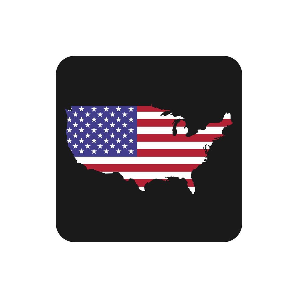Silueta de mapa de Estados Unidos con bandera sobre fondo negro vector
