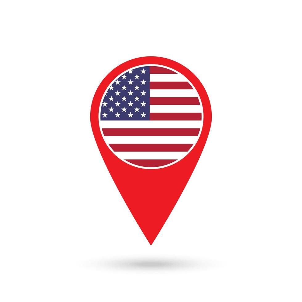 Map pointer with contry USA. USA flag. Vector illustration.