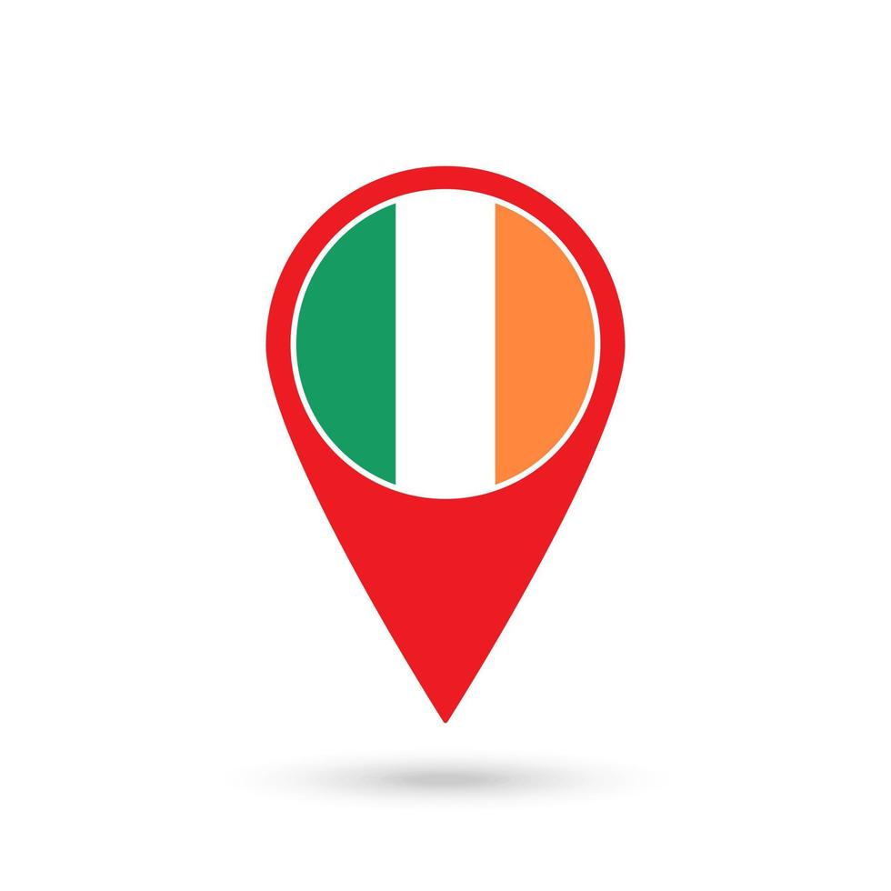 Map pointer with contry Ireland. Ireland flag. Vector illustration.