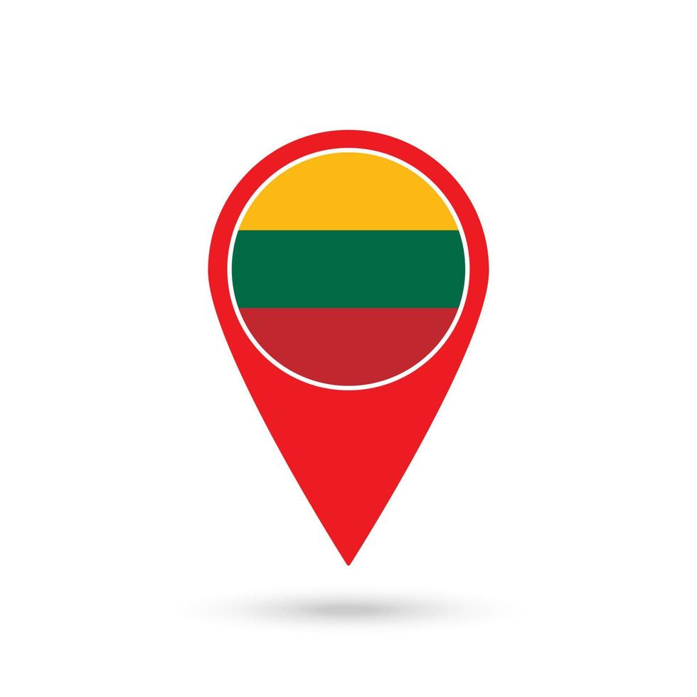 Map pointer with contry Lithuania. Lithuania flag. Vector illustration.