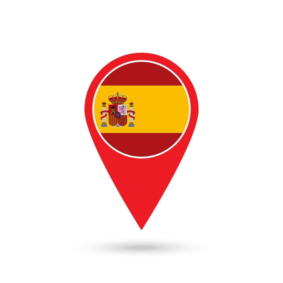 Map pointer with contry Spain. Spain flag. Vector illustration.