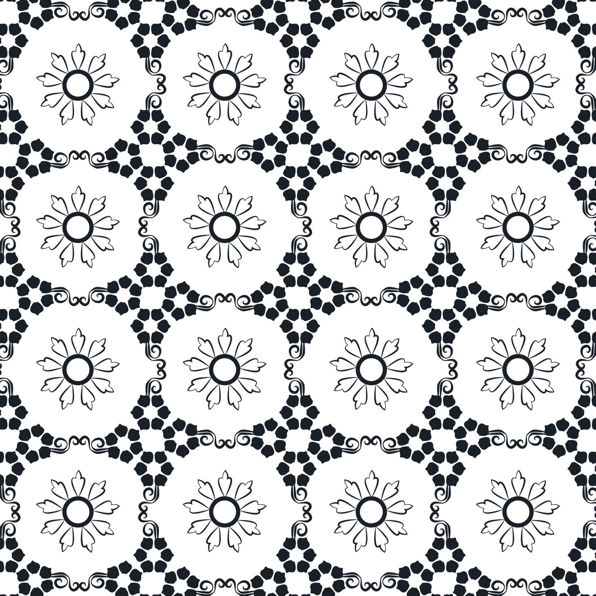 Black white floral elements geometric pattern background vector