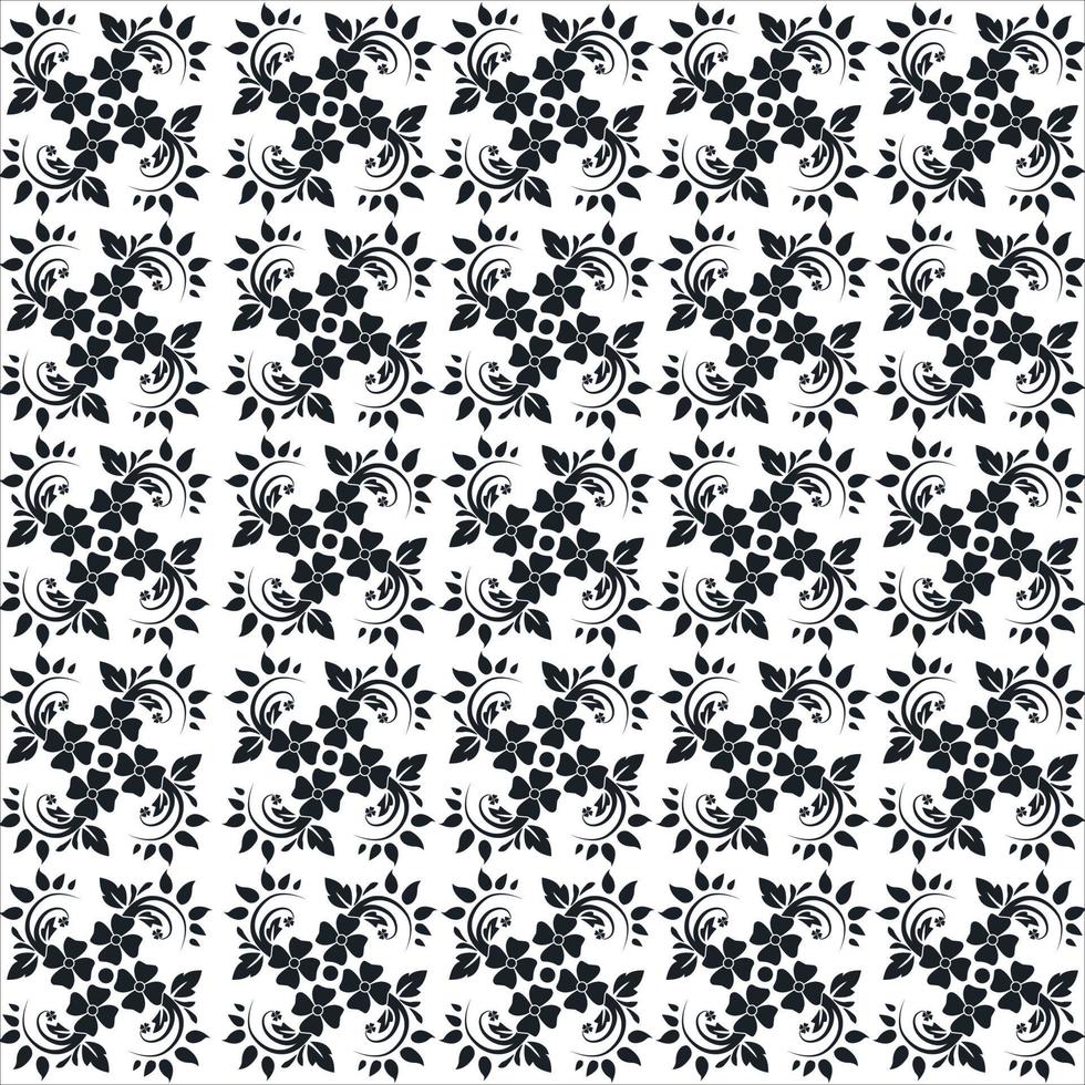 Black white floral elements geometric pattern background vector graphics design.