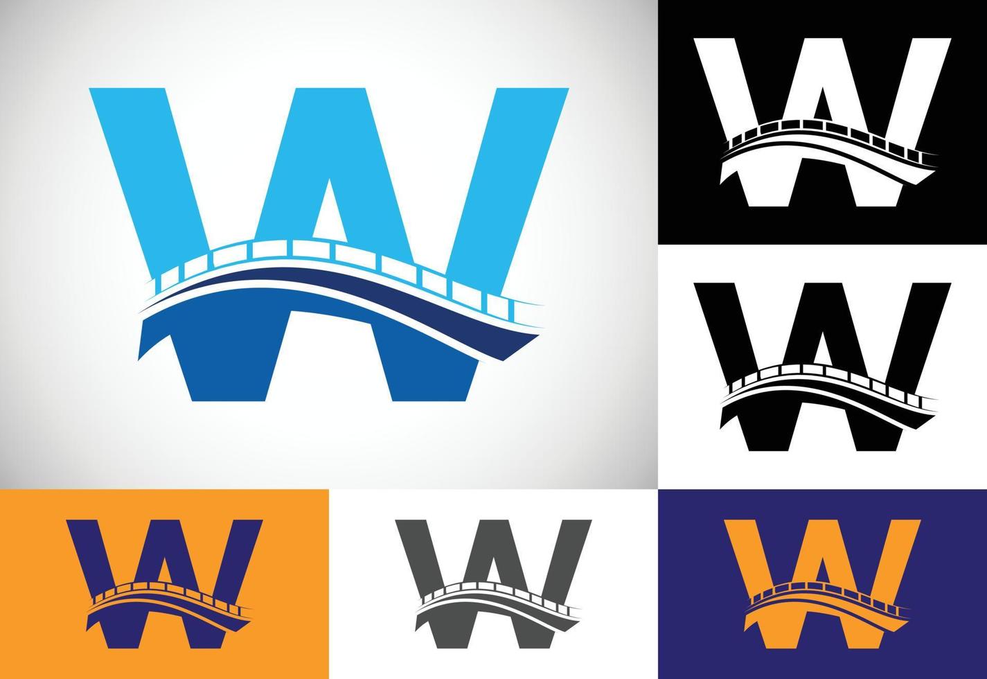 Initial W monogram letter alphabet with bridge sign. abstract bridge logo design template. Modern vector logo for construction business and company identity.