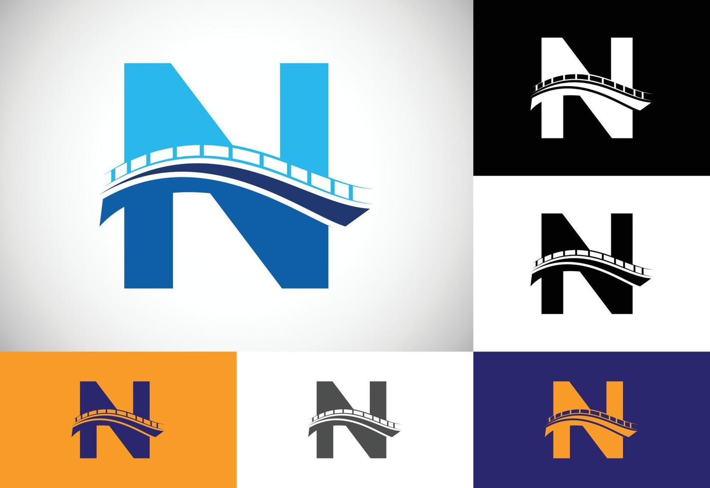 Initial N monogram letter alphabet with bridge sign. abstract bridge logo design template. Modern vector logo for construction business and company identity.