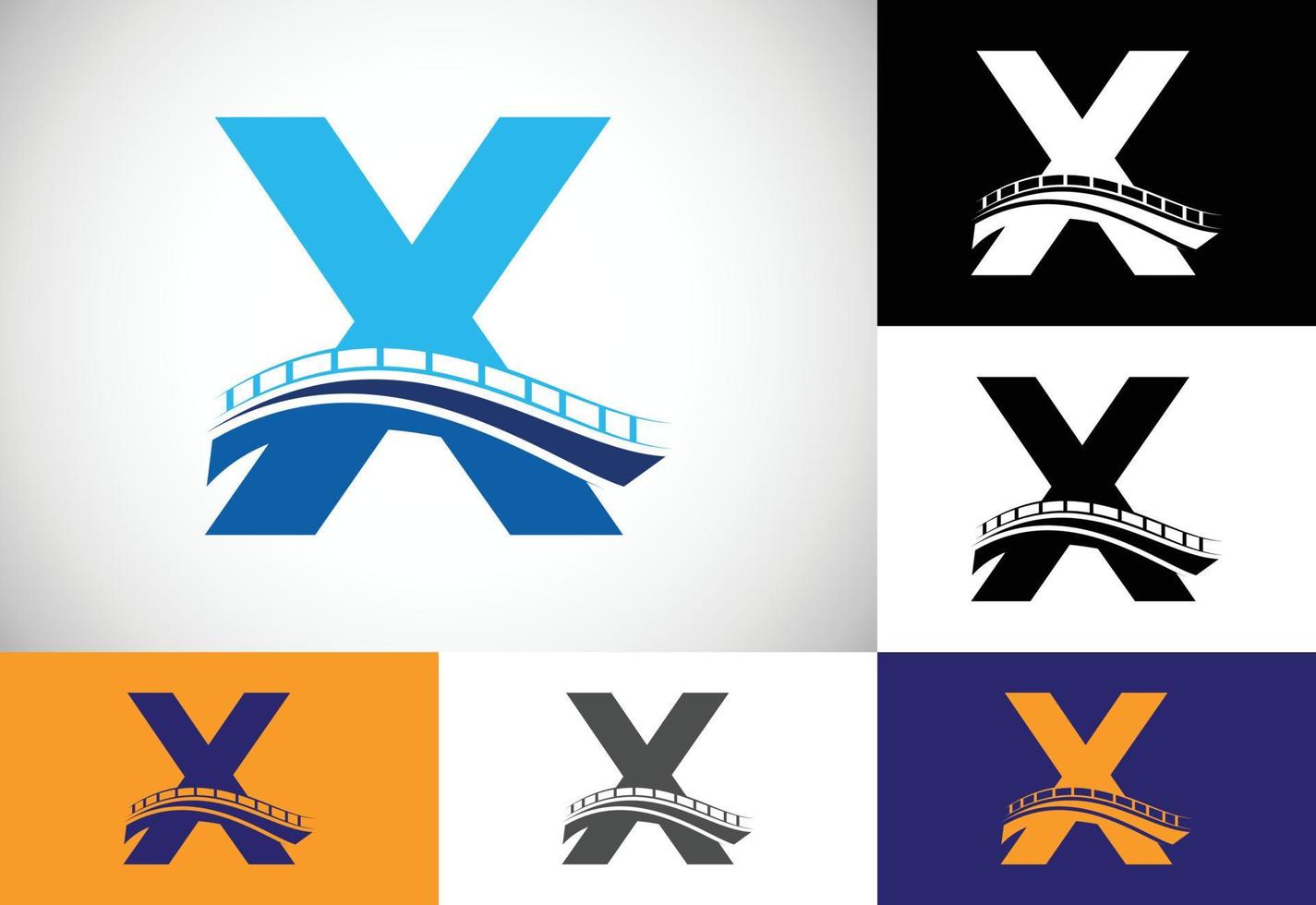 Initial X monogram letter alphabet with bridge sign. abstract bridge logo design template. Modern vector logo for construction business and company identity.