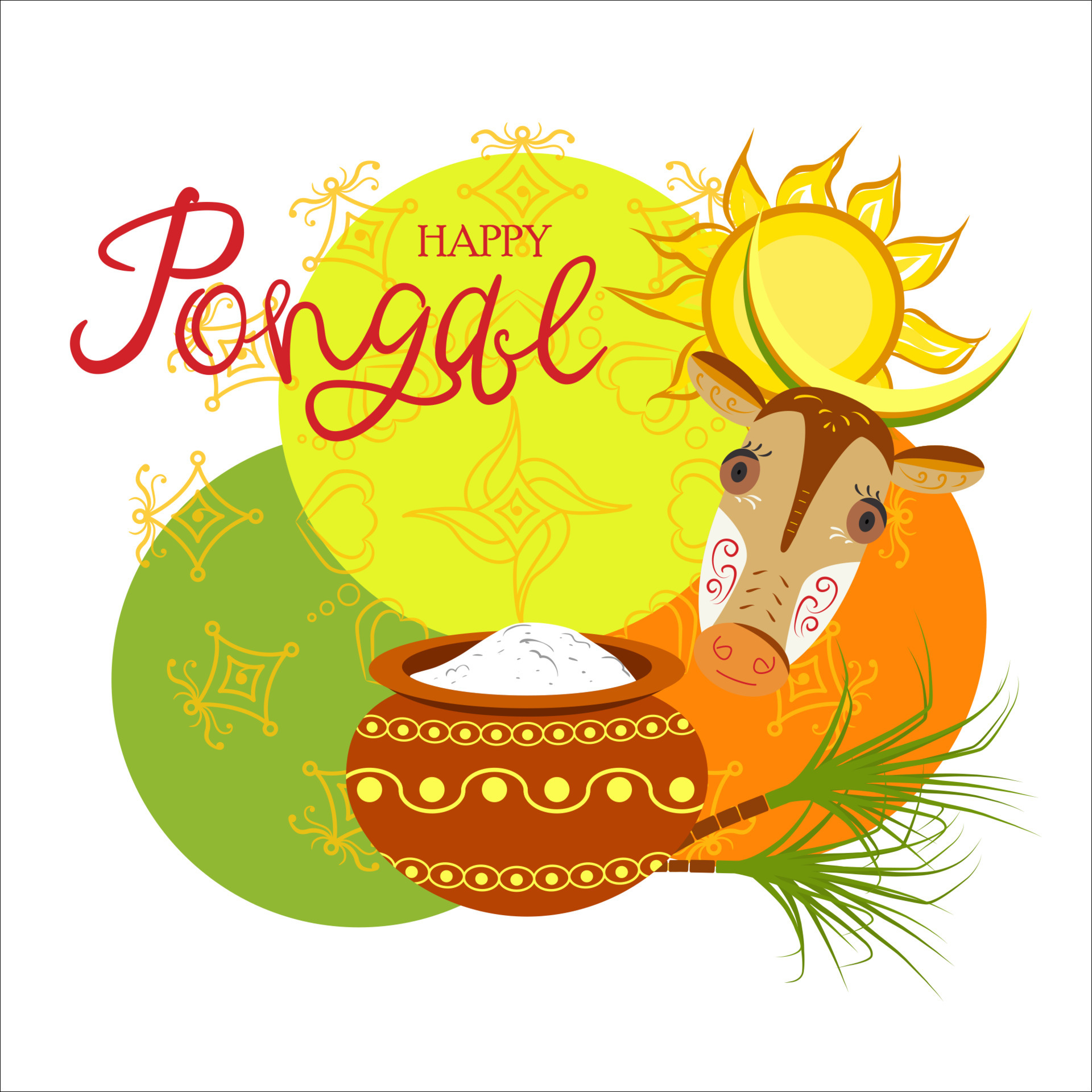 Happy Pongal vector illustration. Cartoon cow, pot of sweet rice, sun, sugarcane, rangoli. Happy Pongal written by hand. Background for Pongal and Makar Sankranti celebration. Indian Harvest Festival 6403394 Vector Art at Happy Pongal vector illustration. Cartoon cow, pot of sweet rice, sun, sugarcane, rangoli. Happy Pongal written by hand. Background for Pongal and Makar Sankranti celebration. Indian Harvest Festival 6403394 Vector Art at