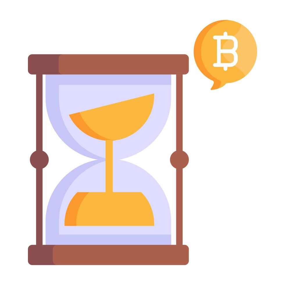 reloj de arena con bitcoin, icono plano del tiempo de negocios vector