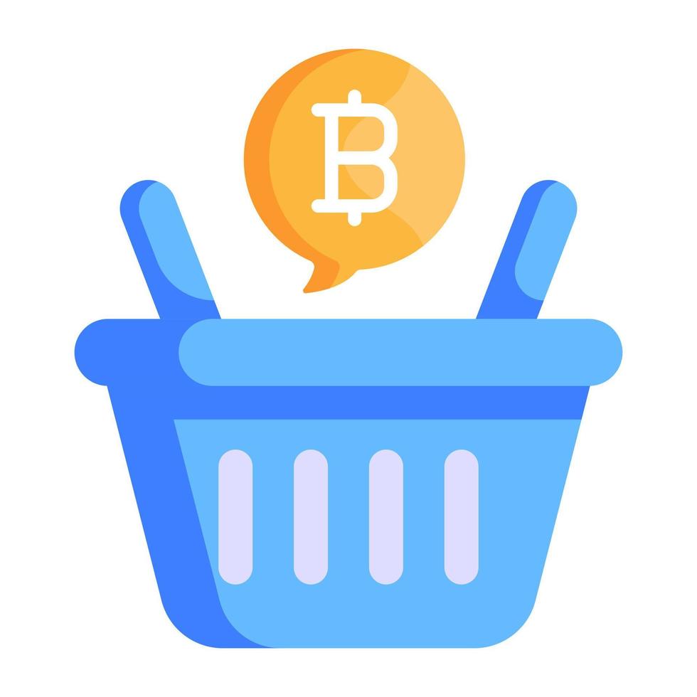 Bitcoin on shopping bucket, flat icon of crypto shopping vector