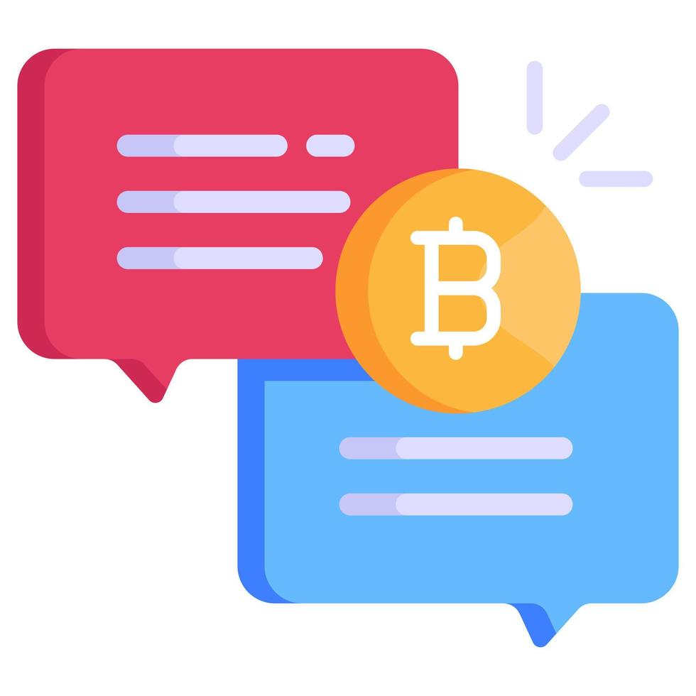 icono plano de cripto chat, burbujas de mensaje con bitcoin vector