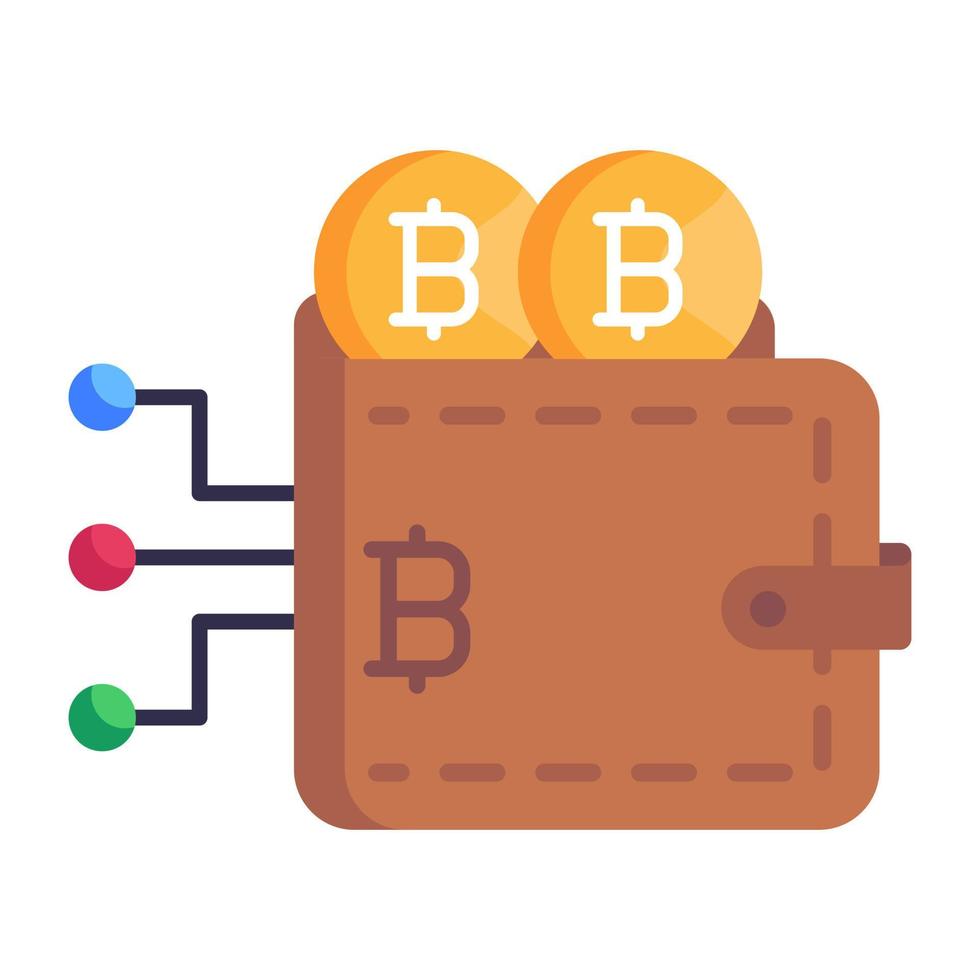 un ícono plano de moda de la billetera bitcoin vector