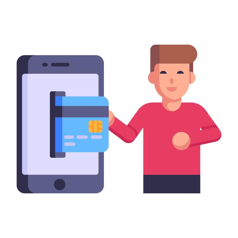 Flat icon of crypto atm, boy with atm vector