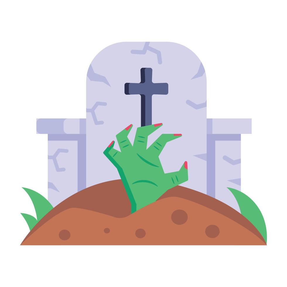 A scary flat icon of a graveyard. vector