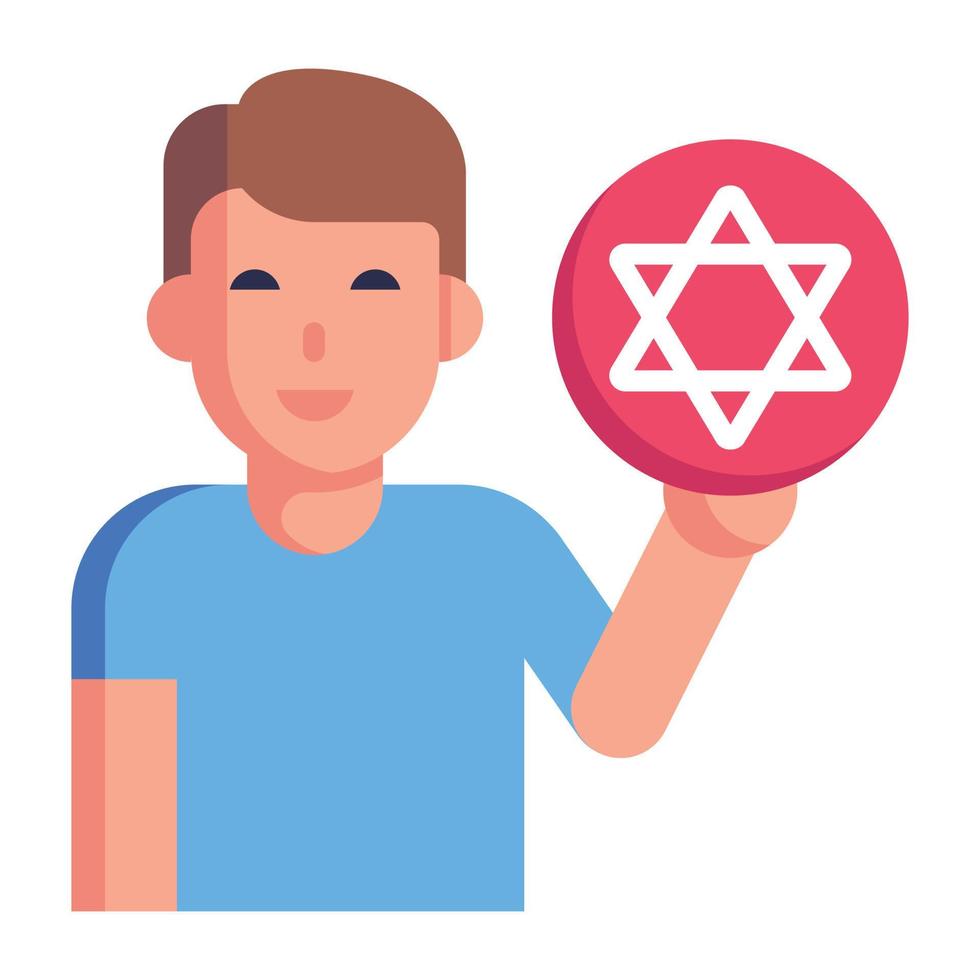 Person holding magic sign, flat icon of magic spell vector