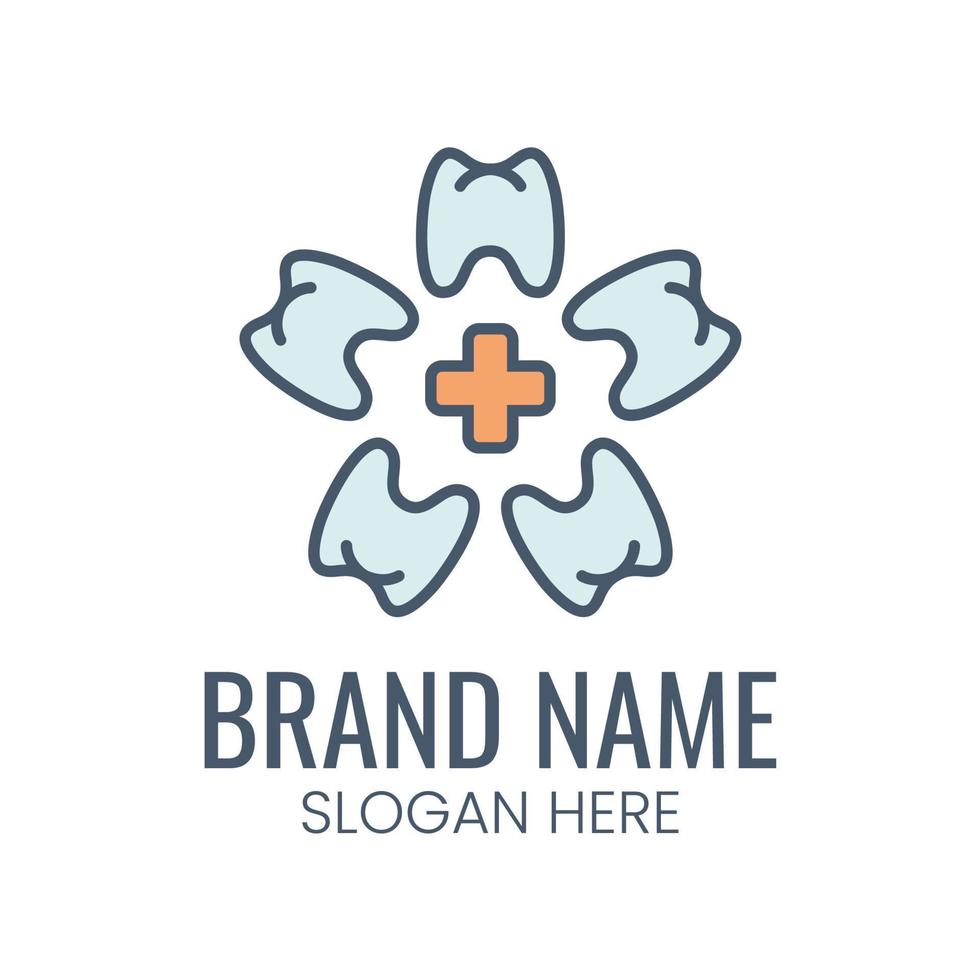 plus symbol and bloom negative space in the middle of radial tooth vector logo template for healthcare medical and dental business company